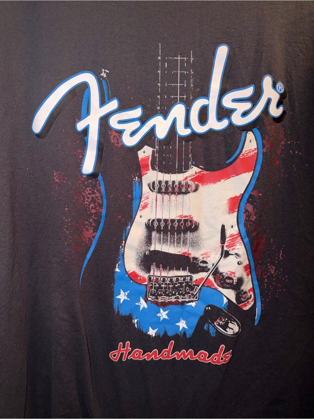 EUC Fender Black Graphic T-Shirt with American Flag Guitar Patriotic Size XL- J